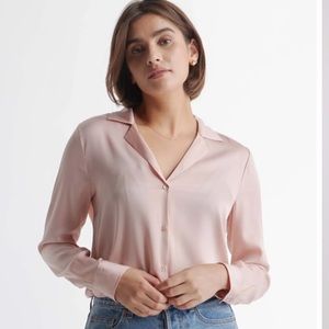 Quince Washable Stretch Silk Notch Collar Blouse